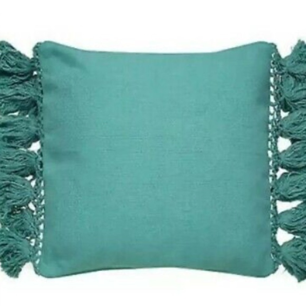 Kate Spade Throw Pillow Linen Turquoise Tassels 2